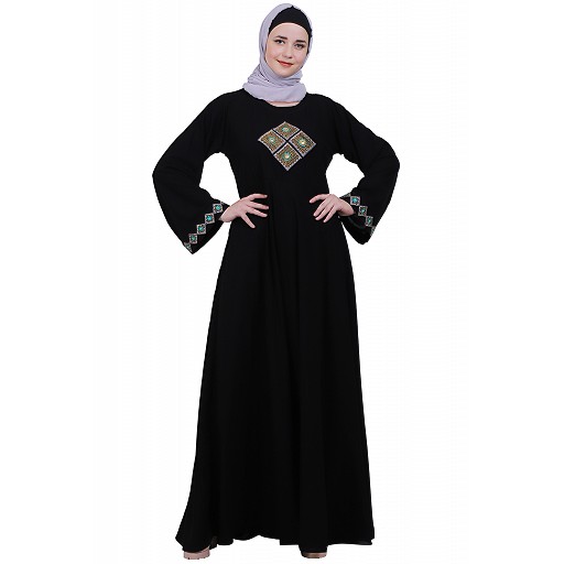 Emirates Umbrella abaya with embroidery work - Black